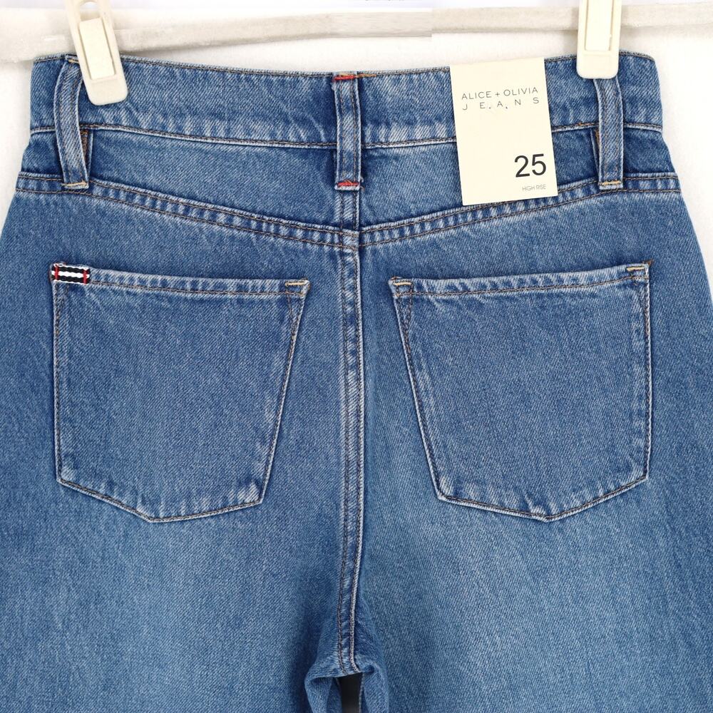 Alice and Olivia Women Avery Blue Denim Weezy High Rise Wide Leg Jeans Size 25 - Picture 10 of 14